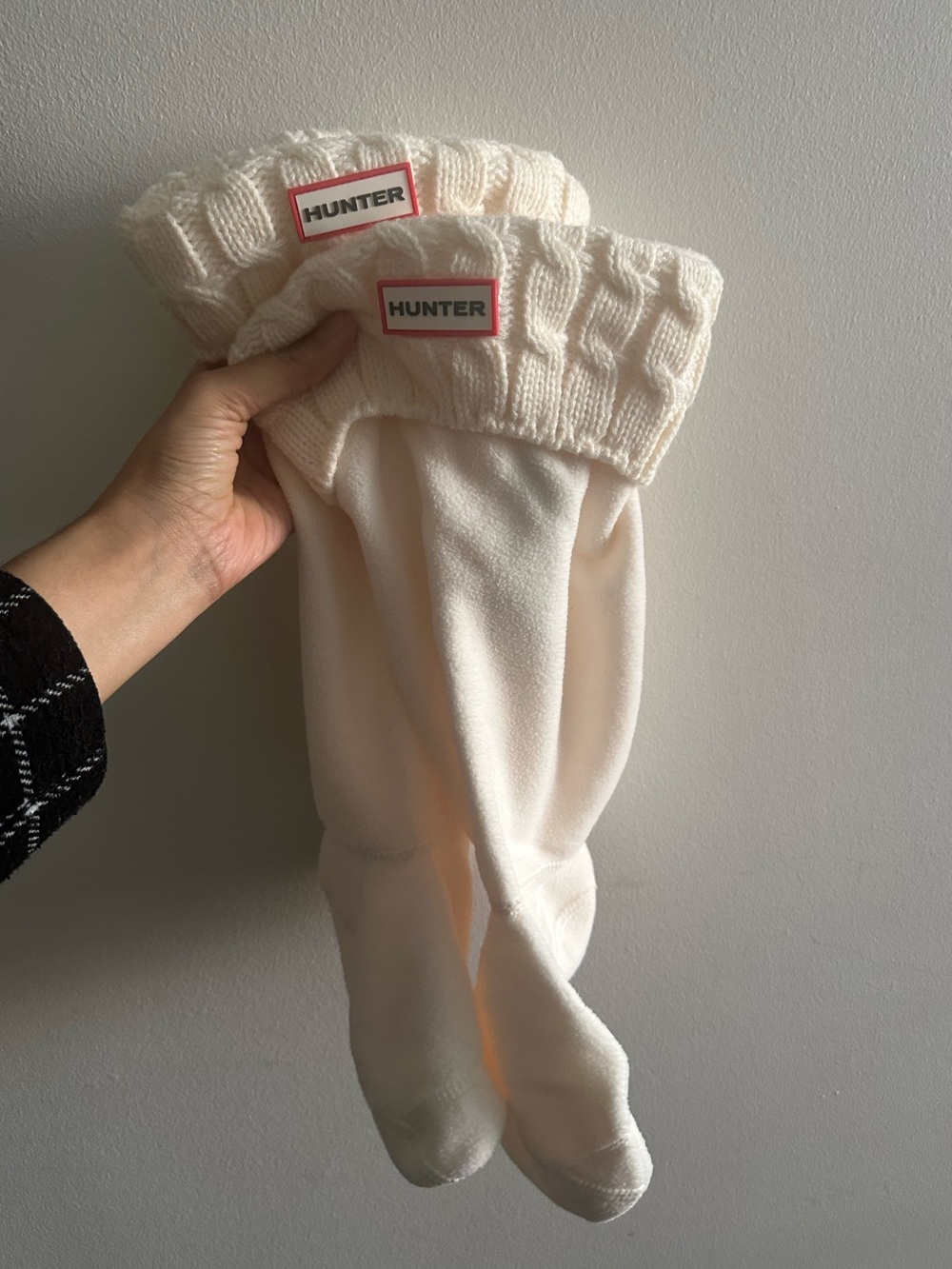 Hunter Cream Cable Knit Boot Socks with Logo Patch